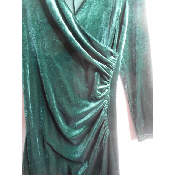 Women’s Zaberry Ruched Velvet Wrapped Long Green Party Dress Sz M Pull On - Picture 3 of 6